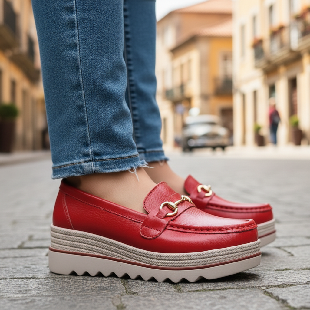 Mocassini da Donna con Zeppa Platform e Morsetto Dorato | Scarpe Basse Eleganti con Soletta Ortopedica