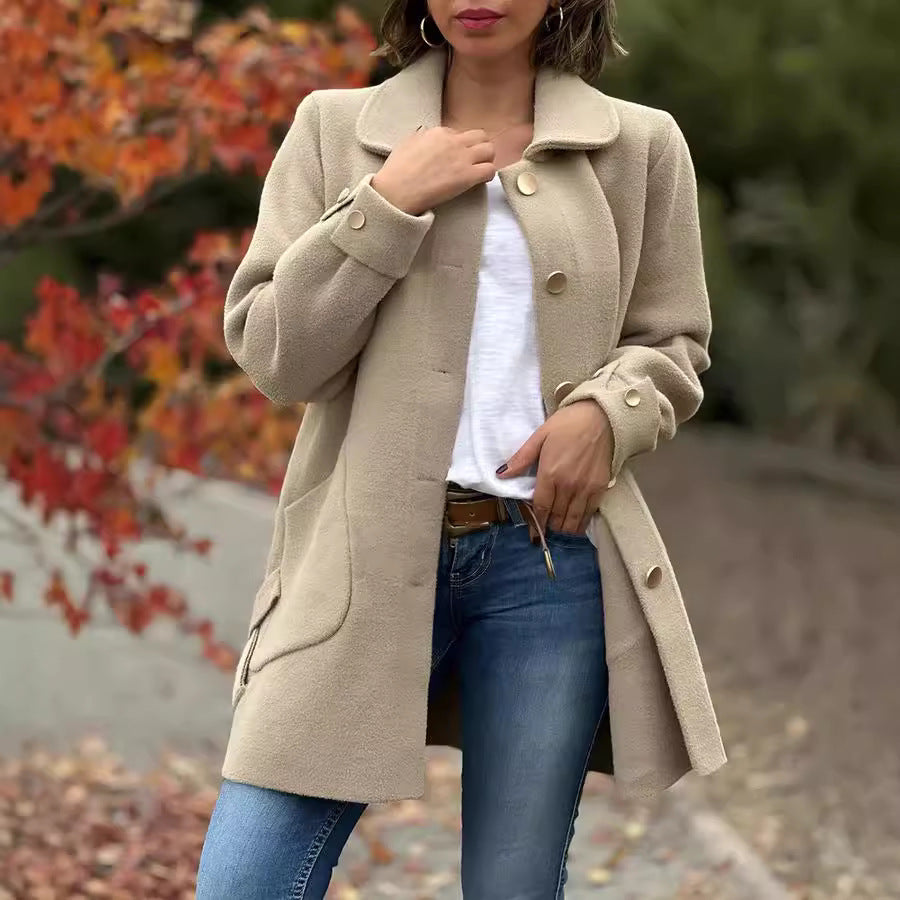 Cappotto Classico Oversize da Donna con Colletto Tradizionale e Bottoni | Soprabito Sartoriale Lungo con Maniche Strutturate e Grandi Tasche Sagomate