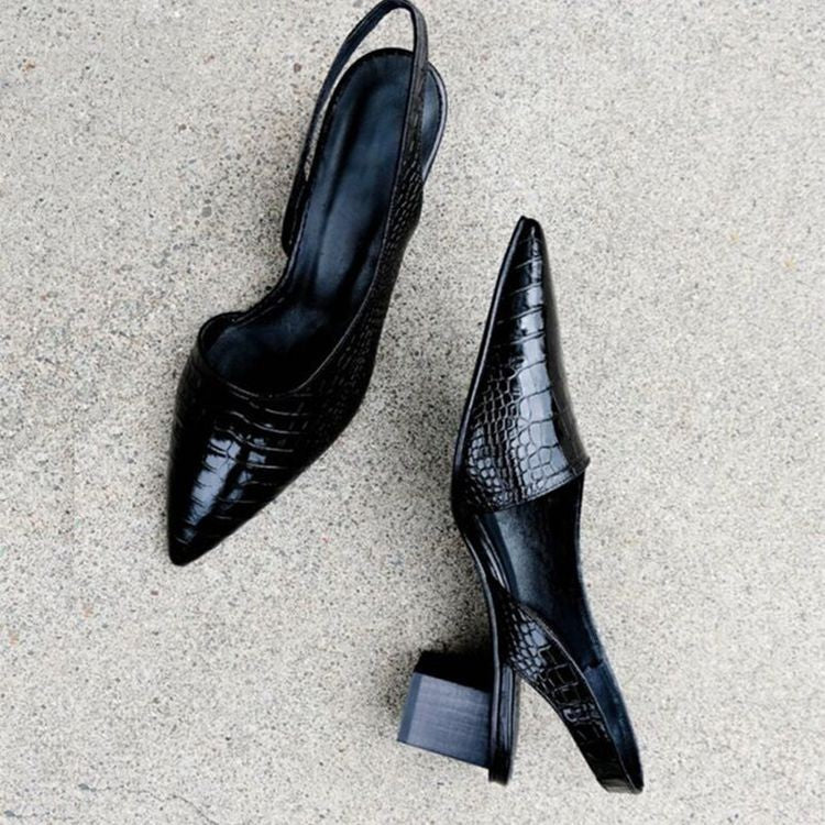 Scarpe con Tacco da Donna Slingback Ortopediche Effetto Coccodrillo | Décolleté Aperte Dietro a Punta con Tacco a Blocco Basso e Supporto Plantare