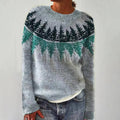 Maglione da Donna Girocollo in Maglia con Motivo Foresta Scandinava | Pullover Invernale Caldo con Alberi Nordici sullo Sprone