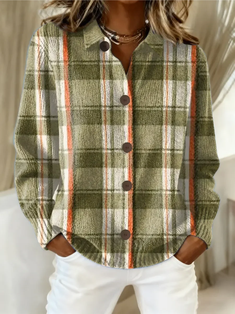 Camicia da Donna in Flanella di Cotone a Quadri | Blusa Classica Invernale a Maniche Lunghe con Colletto e Bottoni