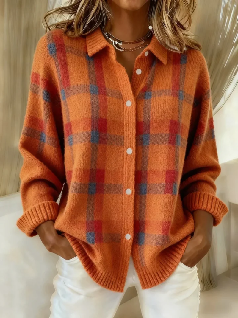 Camicia da Donna in Flanella di Cotone a Quadri | Blusa Classica Invernale a Maniche Lunghe con Colletto e Bottoni
