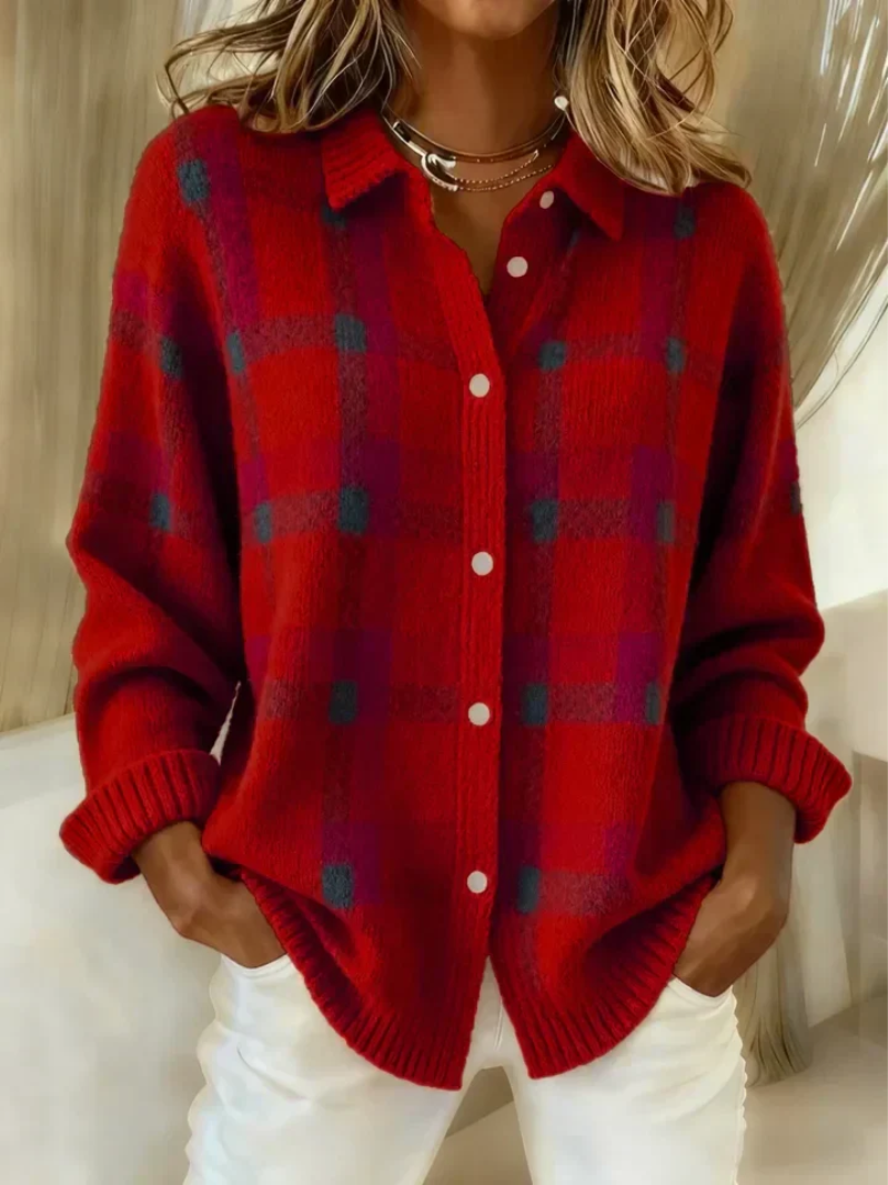 Camicia da Donna in Flanella di Cotone a Quadri | Blusa Classica Invernale a Maniche Lunghe con Colletto e Bottoni
