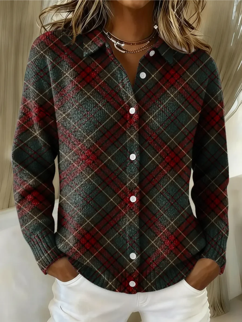 Camicia da Donna in Flanella di Cotone a Quadri | Blusa Classica Invernale a Maniche Lunghe con Colletto e Bottoni