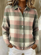 Camicia da Donna in Flanella di Cotone a Quadri | Blusa Classica Invernale a Maniche Lunghe con Colletto e Bottoni