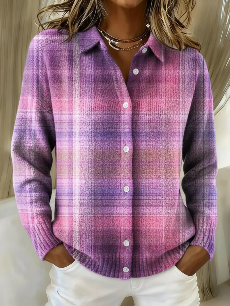 Camicia da Donna in Flanella di Cotone a Quadri | Blusa Classica Invernale a Maniche Lunghe con Colletto e Bottoni