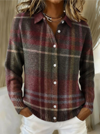 Camicia da Donna in Flanella di Cotone a Quadri | Blusa Classica Invernale a Maniche Lunghe con Colletto e Bottoni