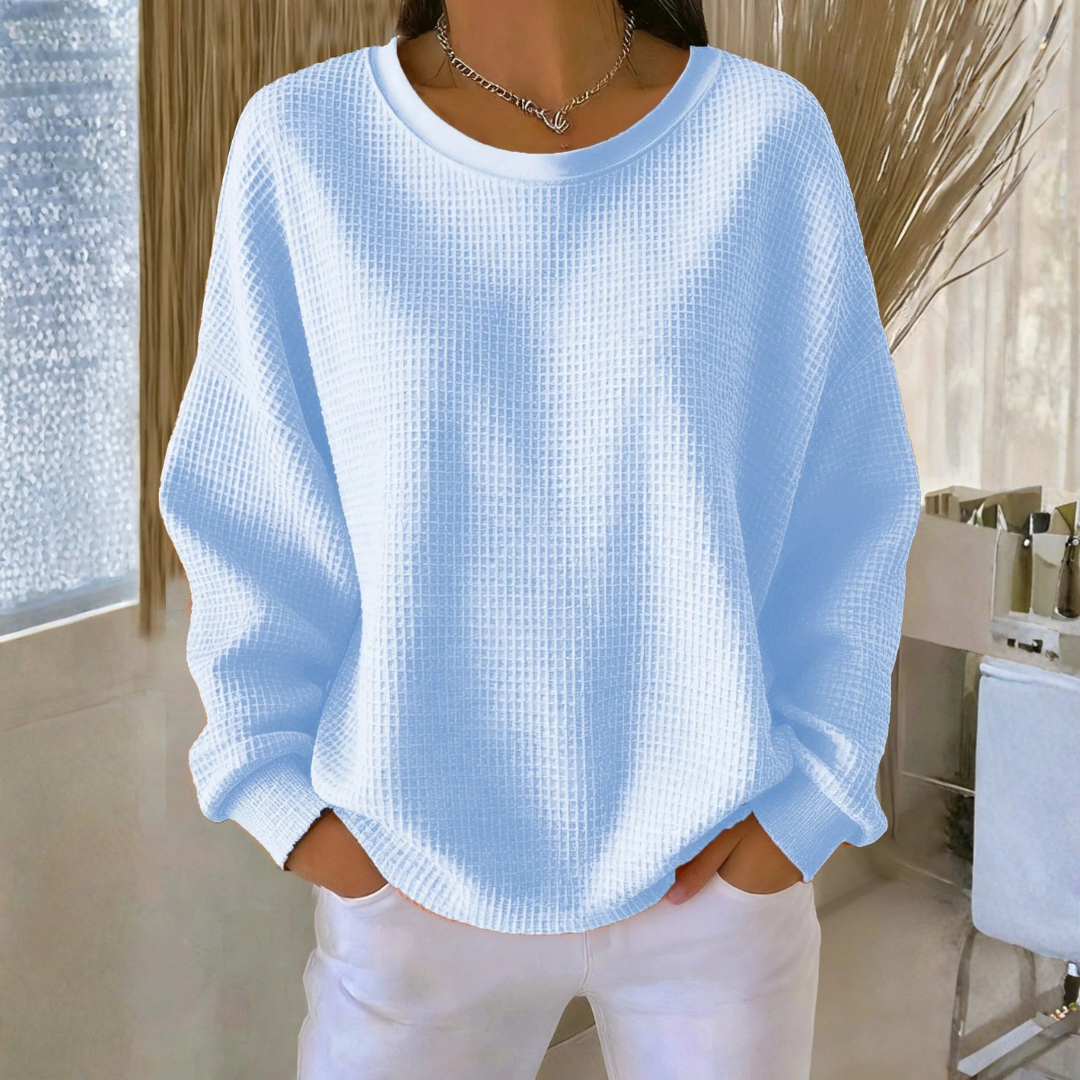 Felpa da Donna Morbida a Girocollo Casual | Maglia Invernale a Maniche Lunghe con Bordi a Costine