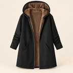 Cappotto Invernale da Donna con Cappuccio e Fodera in Sherpa | Giaccone Caldo con Zip Frontale e Tasche Laterali