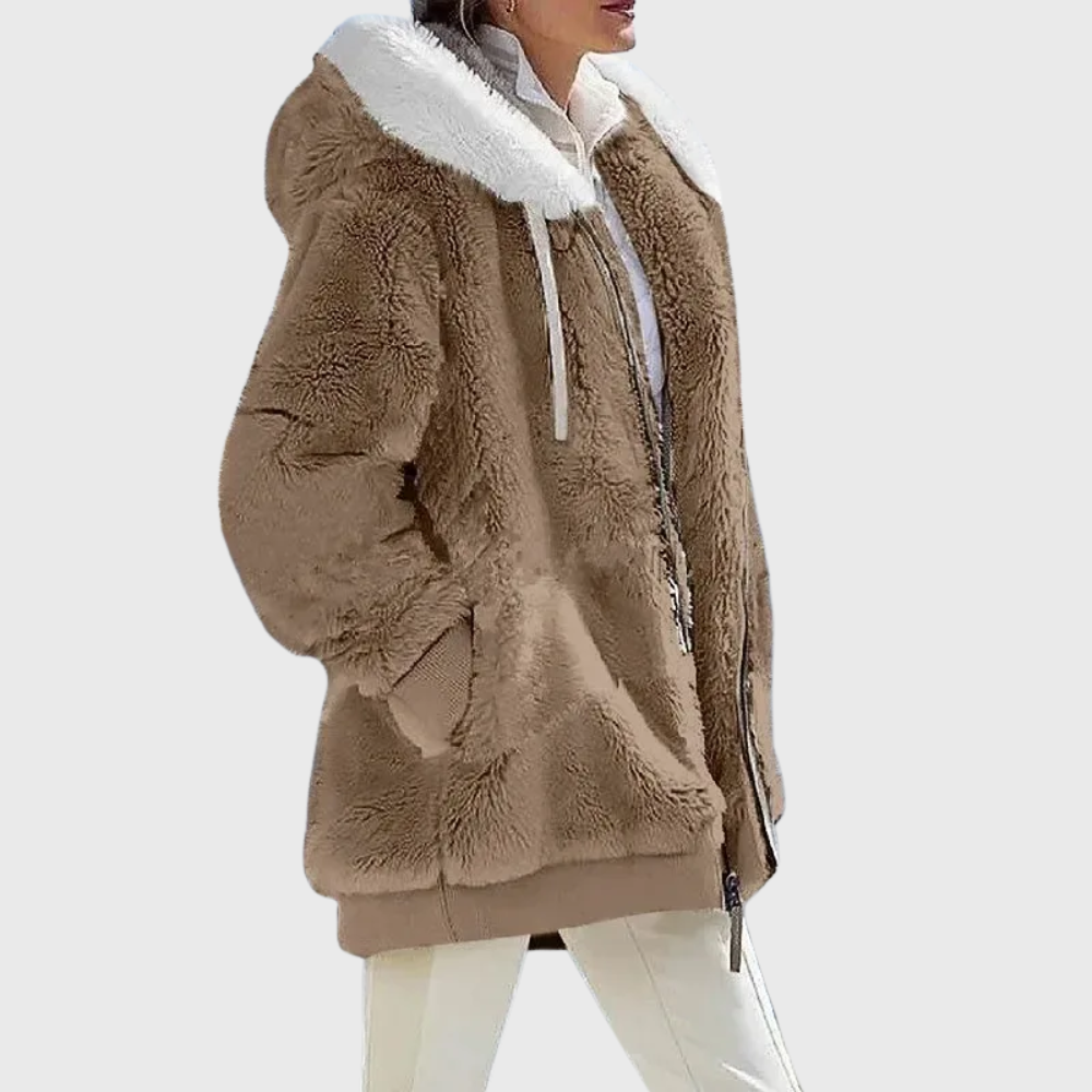 Giacca Invernale Calda da Donna con Cappuccio e Pelliccia Sintetica