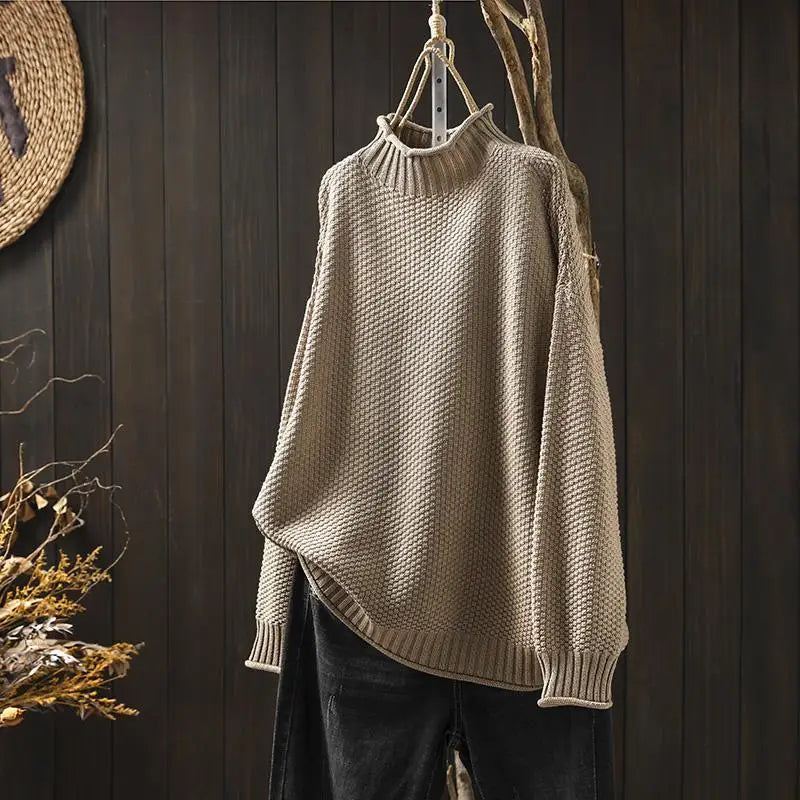 Maglione Morbido da Donna a Collo Alto Rialzato | Sweater Casual Caldo in Maglia Lavorata