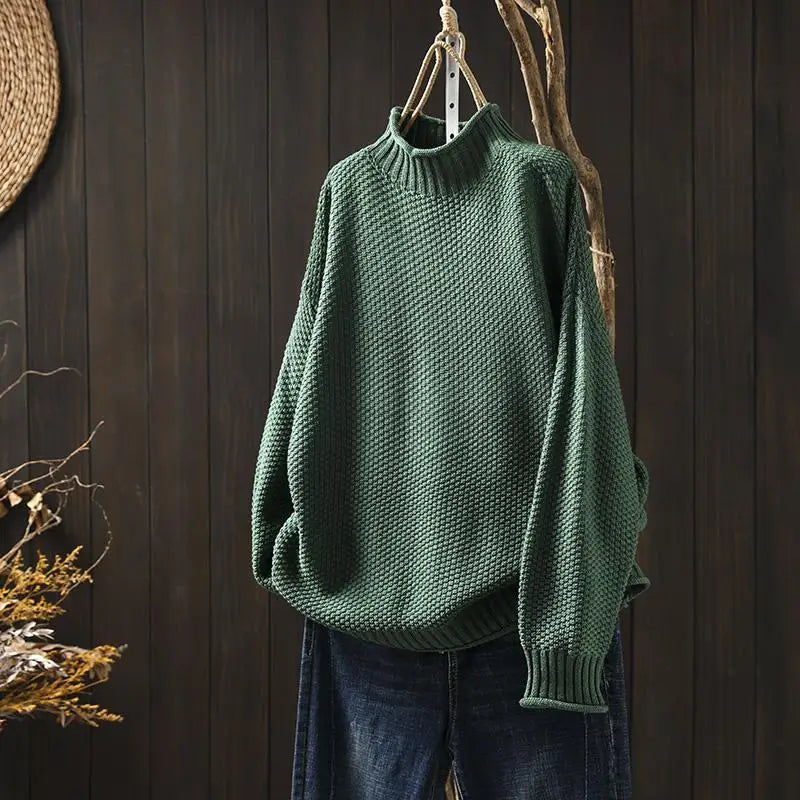 Maglione Morbido da Donna a Collo Alto Rialzato | Sweater Casual Caldo in Maglia Lavorata