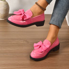 Mocassini da Donna Lucidi in Similpelle Verniciata con Fiocco | Scarpe Basse Eleganti da Lavoro