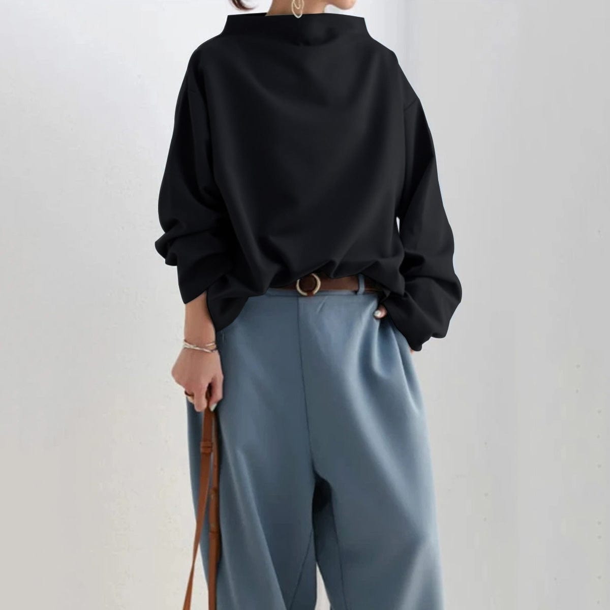 Top da Donna a Collo Alto Morbido e Casual | Maglia a Maniche Lunghe a Collo Rialzato con Taglio Rilassato