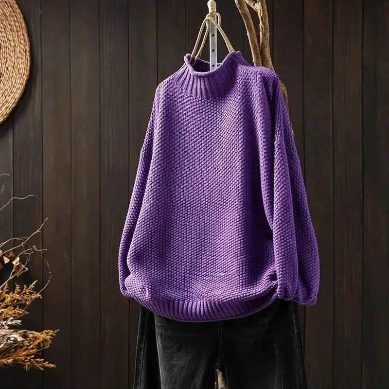 Maglione Morbido da Donna a Collo Alto Rialzato | Sweater Casual Caldo in Maglia Lavorata