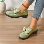 Mocassini da Donna Lucidi in Similpelle Verniciata con Fiocco | Scarpe Basse Eleganti da Lavoro