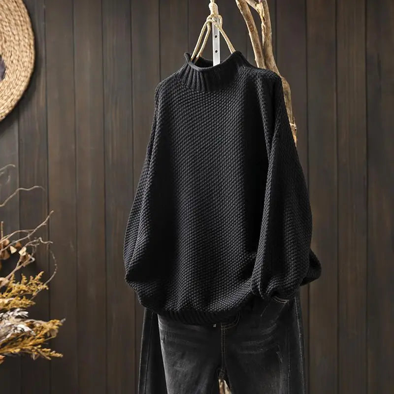 Maglione Morbido da Donna a Collo Alto Rialzato | Sweater Casual Caldo in Maglia Lavorata