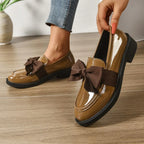 Mocassini da Donna Lucidi in Similpelle Verniciata con Fiocco | Scarpe Basse Eleganti da Lavoro