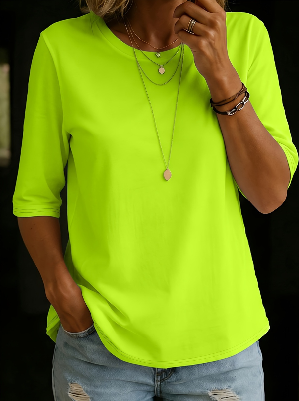 T-Shirt da Donna a Maniche a Mezza Lunghezza con Scollo Rotondo | Maglietta Estiva Morbida e Traspirante a Maniche al Gomito