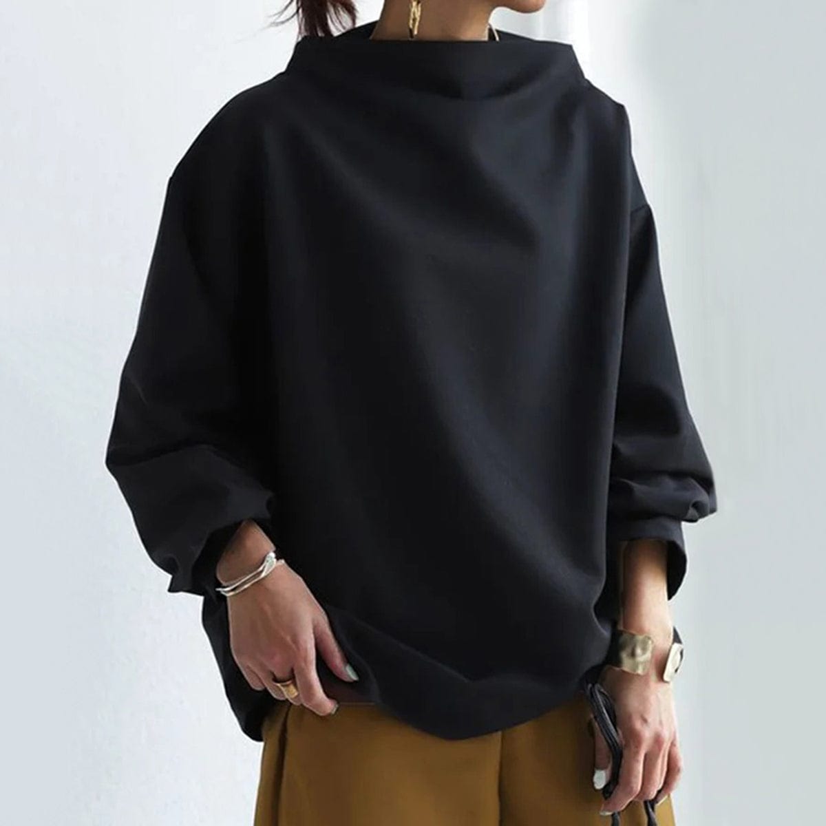 Top da Donna a Collo Alto Morbido e Casual | Maglia a Maniche Lunghe a Collo Rialzato con Taglio Rilassato