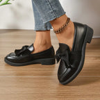 Mocassini da Donna Lucidi in Similpelle Verniciata con Fiocco | Scarpe Basse Eleganti da Lavoro