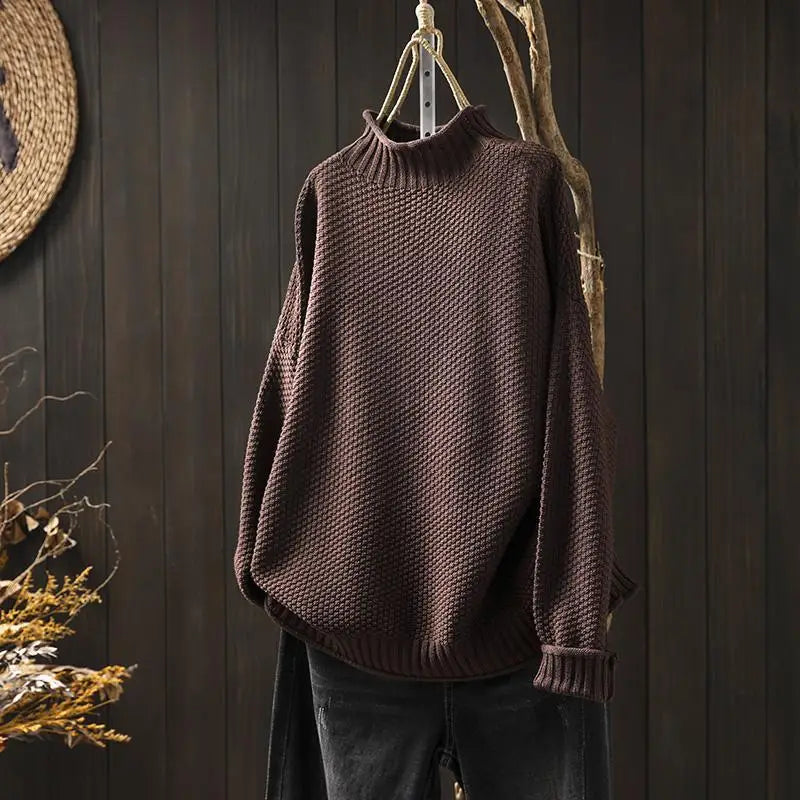 Maglione Morbido da Donna a Collo Alto Rialzato | Sweater Casual Caldo in Maglia Lavorata
