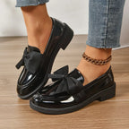 Mocassini da Donna Lucidi in Similpelle Verniciata con Fiocco | Scarpe Basse Eleganti da Lavoro