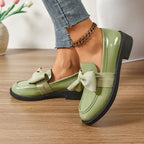 Mocassini da Donna Lucidi in Similpelle Verniciata con Fiocco | Scarpe Basse Eleganti da Lavoro