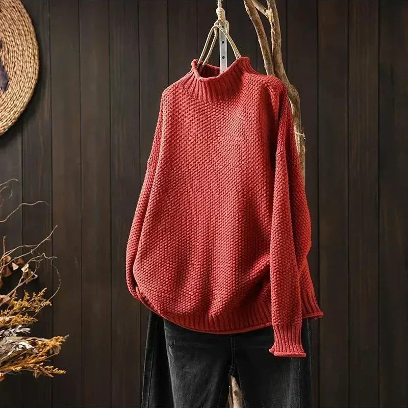 Maglione Morbido da Donna a Collo Alto Rialzato | Sweater Casual Caldo in Maglia Lavorata