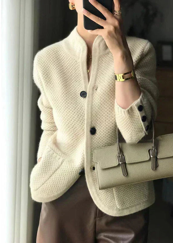 Cardigan da Donna in Maglia Morbida con Collo Rialzato e Bottoni | Giacca Aperta Invernale Calda con Tasche e Dettagli Polsini