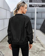 Giacca Bomber da Donna con Zip e Finiture a Costine | Giubbino Casual Leggero con Taschino sulla Manica e Tasche Laterali