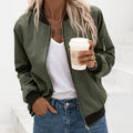 Giacca Bomber da Donna con Zip e Finiture a Costine | Giubbino Casual Leggero con Taschino sulla Manica e Tasche Laterali