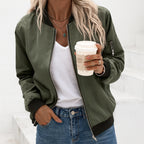 Giacca Bomber da Donna con Zip e Finiture a Costine | Giubbino Casual Leggero con Taschino sulla Manica e Tasche Laterali