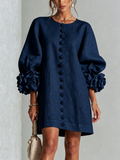 Abito Corto Floreale con Bottoni da Donna – Vestito Estivo a Trapezio con Maniche a Sbuffo a 3/4
