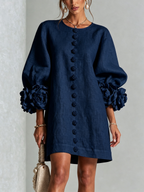 Abito Corto Floreale con Bottoni da Donna – Vestito Estivo a Trapezio con Maniche a Sbuffo a 3/4