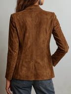 Blazer da Donna Effetto Scamosciato con Impunture a Contrasto | Giacca Sartoriale Monopetto a Due Bottoni con Revers e Tasche Applicate