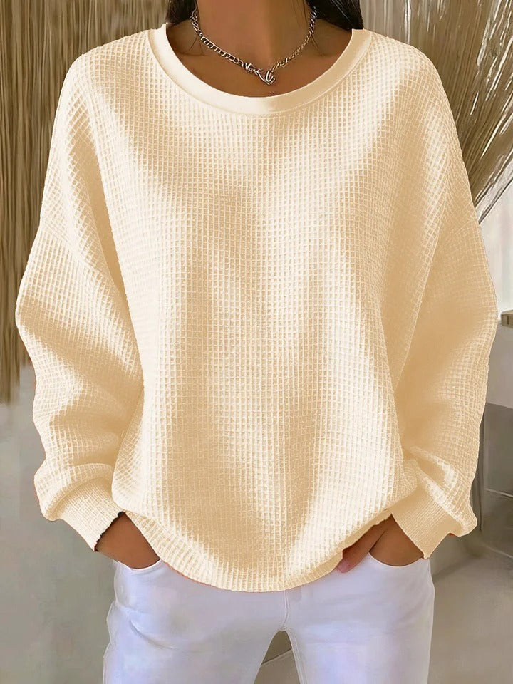 Felpa da Donna Morbida a Girocollo Casual | Maglia Invernale a Maniche Lunghe con Bordi a Costine