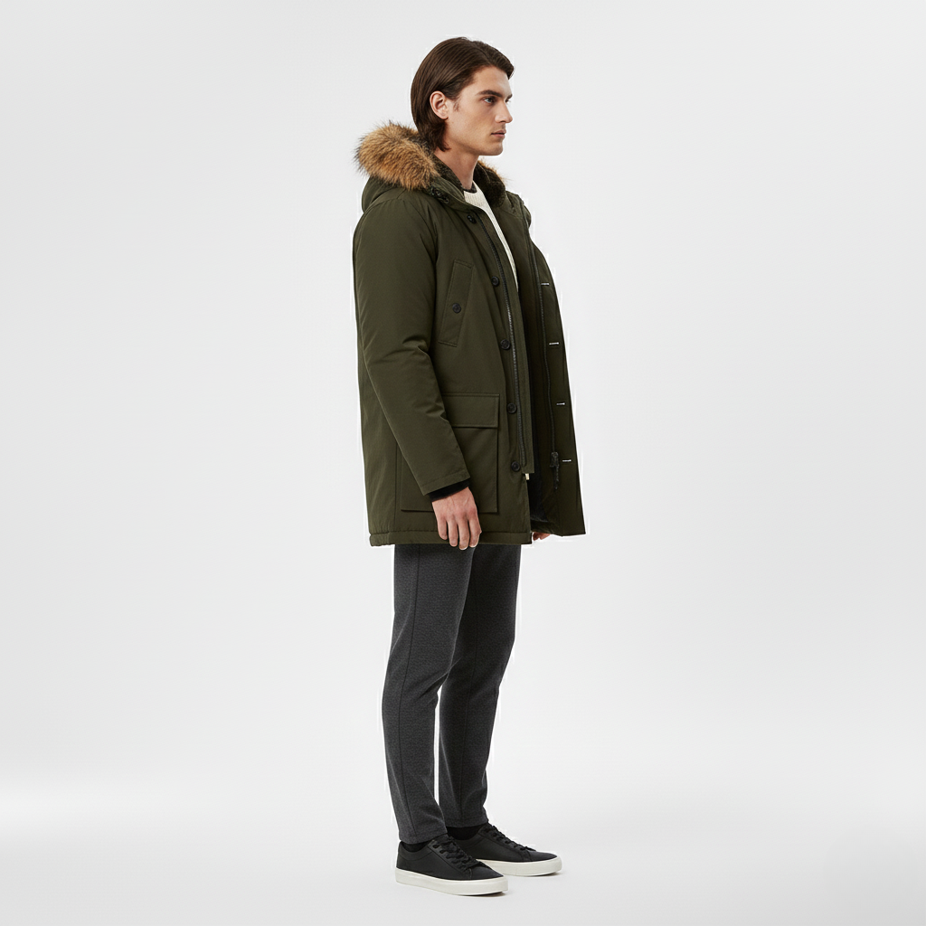 Parka con Cappuccio in Pelliccia Sintetica da Uomo