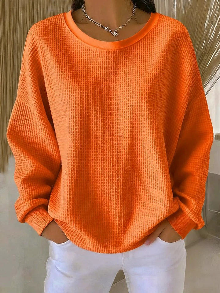 Felpa da Donna Morbida a Girocollo Casual | Maglia Invernale a Maniche Lunghe con Bordi a Costine