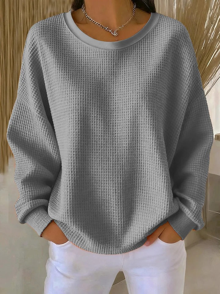 Felpa da Donna Morbida a Girocollo Casual | Maglia Invernale a Maniche Lunghe con Bordi a Costine