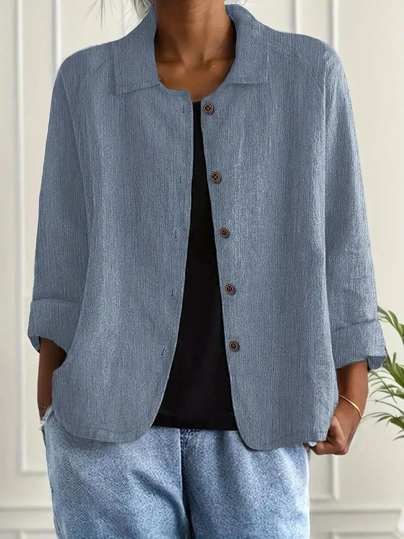 Camicia da Donna in Tessuto Crinkle Effetto Sabbia | Blusa Casual Fluida Abbottonata con Colletto