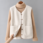 Gilet da Donna in Caldo Pile Sherpa con Bottoni e Scollo a V | Smanicato Invernale Morbido con Tasche Applicate