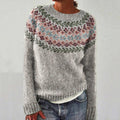 Maglione da Donna Girocollo in Maglia con Motivo Botanico Scandinavo | Pullover Invernale Morbido con Sprone Floreale Retro