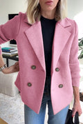 Blazer da Donna Ibrido Doppio Petto con Maniche in Maglia a Costine | Giacca Sartoriale Calda con Revers e Bottoni a Contrasto