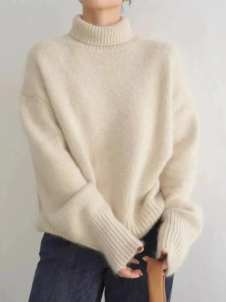 Maglione donna casual a collo alto – Maglia morbida, calda e comoda