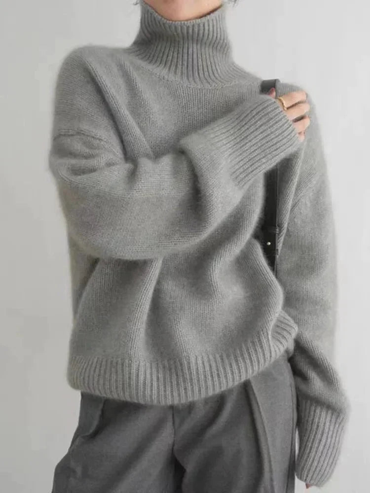 Maglione donna casual a collo alto – Maglia morbida, calda e comoda