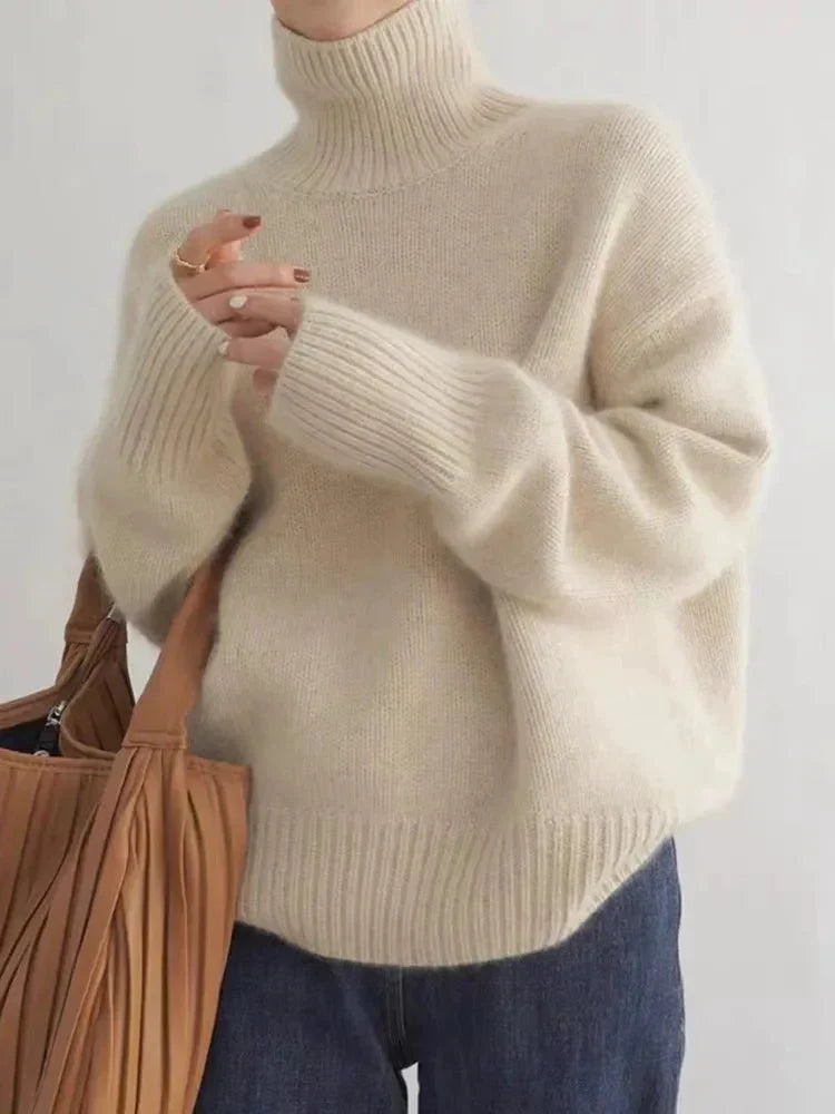 Maglione donna casual a collo alto – Maglia morbida, calda e comoda