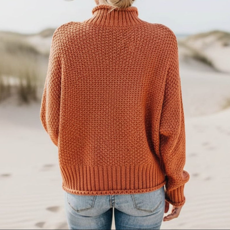 Maglione da Donna a Collo Alto in Maglia a Nido d'Ape | Pullover Caldo Invernale a Spalla Scesa con Lavorazione Waffle