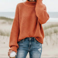 Maglione da Donna a Collo Alto in Maglia a Nido d'Ape | Pullover Caldo Invernale a Spalla Scesa con Lavorazione Waffle