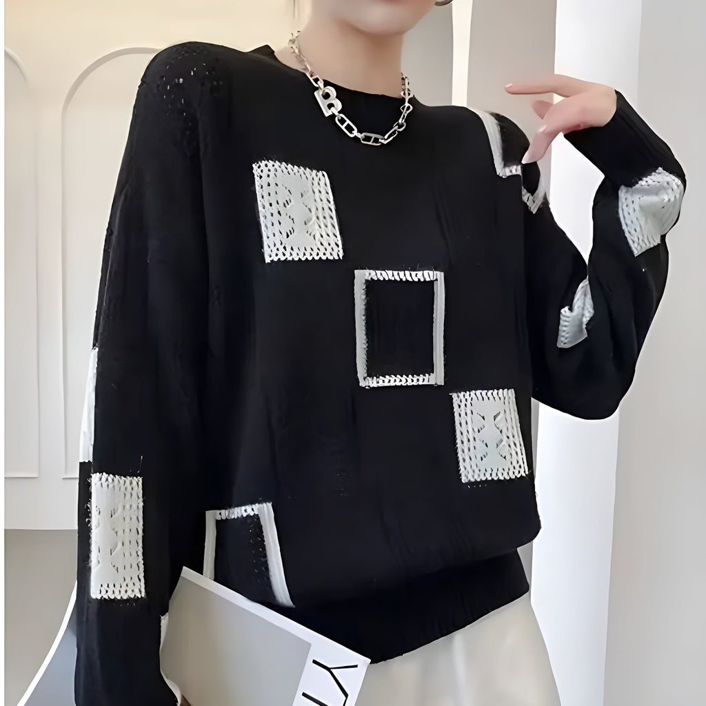 Maglione da Donna a Girocollo a Rombi Geometrici | Sweater Morbido in Maglia Lavorata